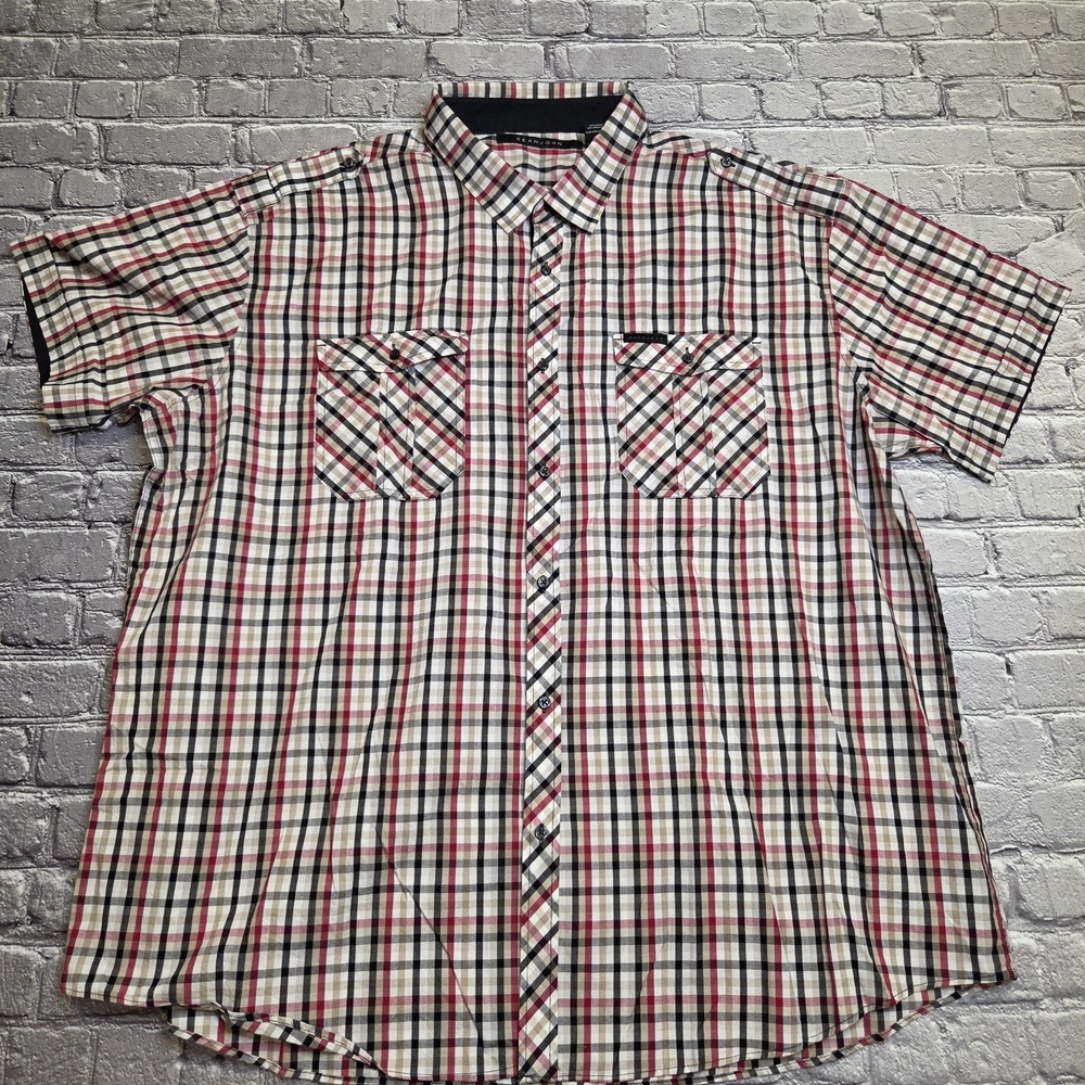 Sean John Men Button Down Shirt Short Sleeve Cotton Blend Multicolor Size 3XB
